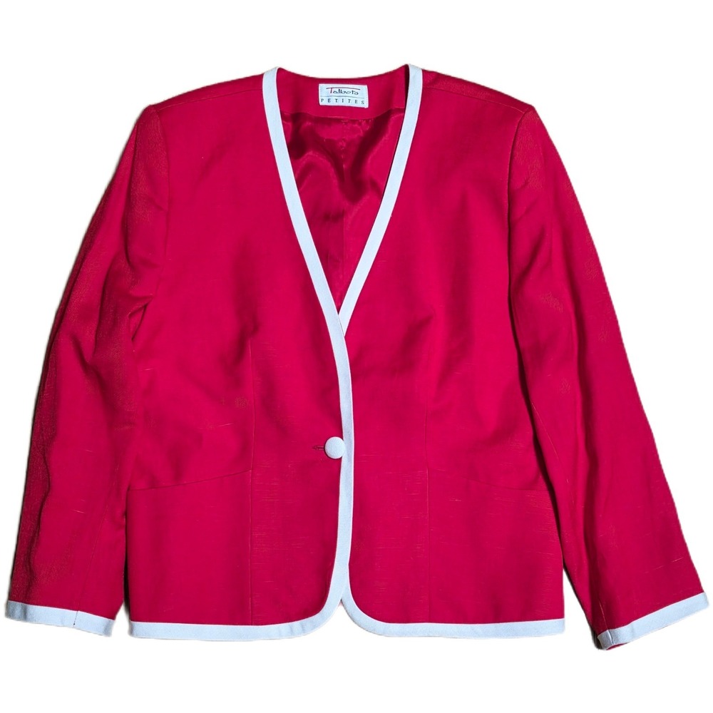 Vintage Talbots Petites Blazer Button Front Women's Size MP White Trim Linen Mix
